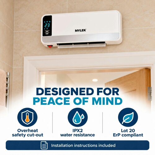 MYLEK Overdoor Heater 2kW Electric Air Curtain with Thermostat & Timer