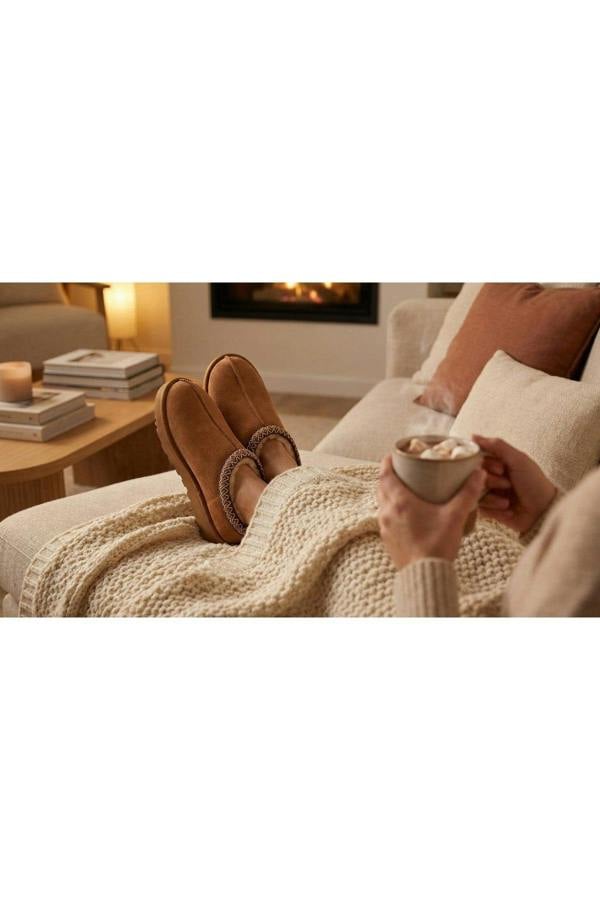 Ravina Chunky Slip On Suede Slippers With Stitch Detail - Chestnut