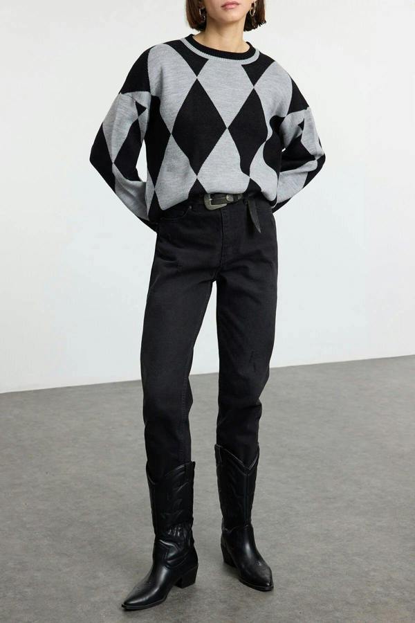 WOVCOR Patterned Crew Neck Knit Sweater