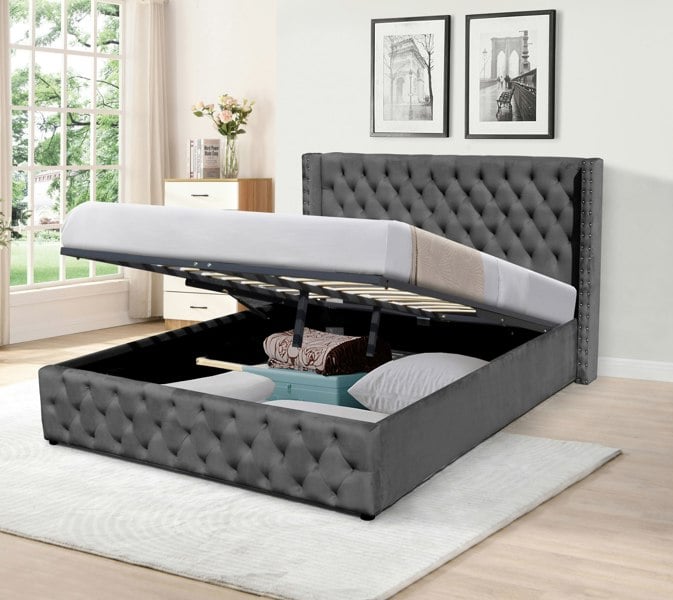 Comfy Living Winged Plush Velvet Ottoman Bed