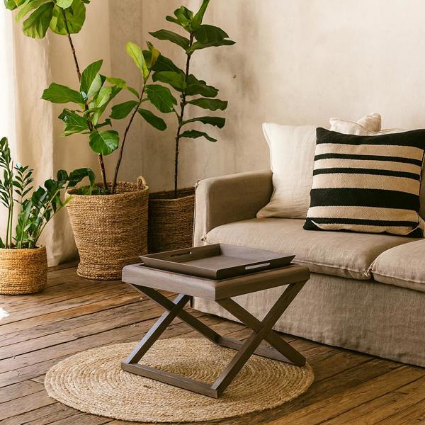 Wyld Haus Lucca Grey Aged Oak Cross Frame Tray Side Table