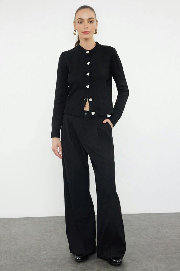 WOVCOR Soft-Textured Knit Cardigan with Jewelry Button Detail