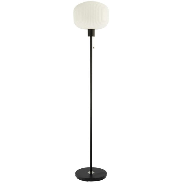 Modern Matte Black Floor Lamp with Opal White Glass Shade and Pull Switch Image 1