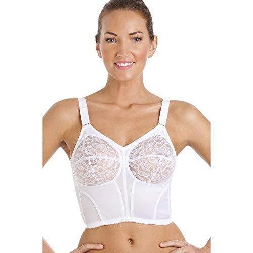 Womens White Classic Non Wired Floral Lace Long Line Bra