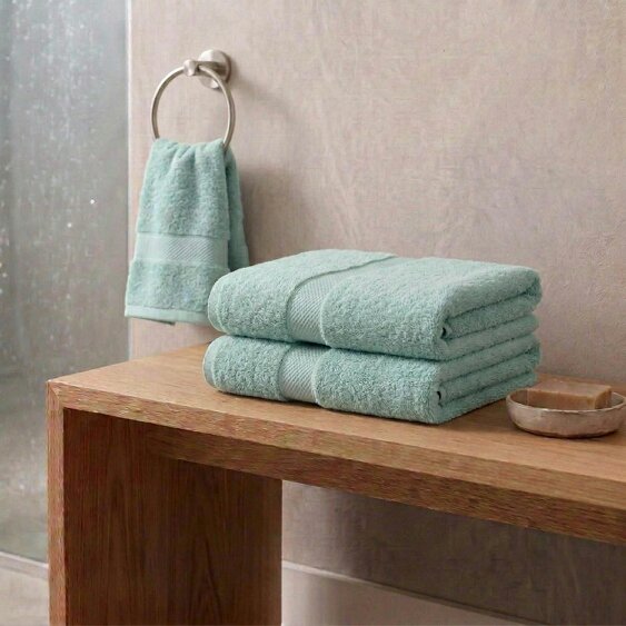 Vision V475 - 2 Pack 100% Cotton Bath Towel - Pale Green - Bath Towel - 100% Cotton