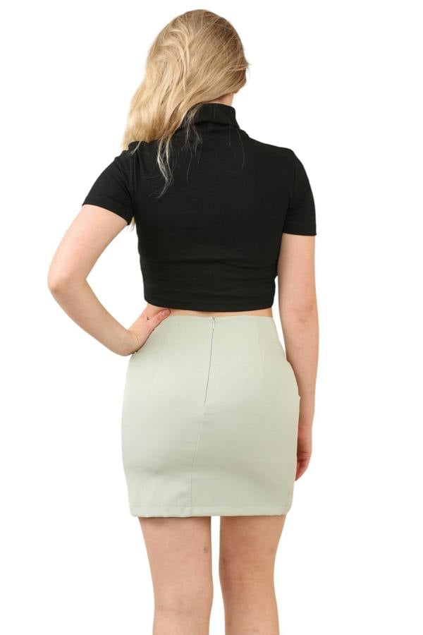 Women's Green High Waist Mini Skirt with Side Slit - Slim Fit Short Pencil Skirt - Elaina Fashion