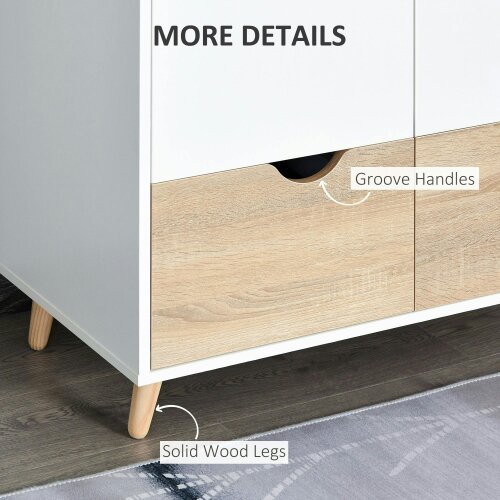 Wyld Haus Belamar White and Natural 2 Door Wardrobe With Hanging Rail 2 Drawers And Wooden Legs