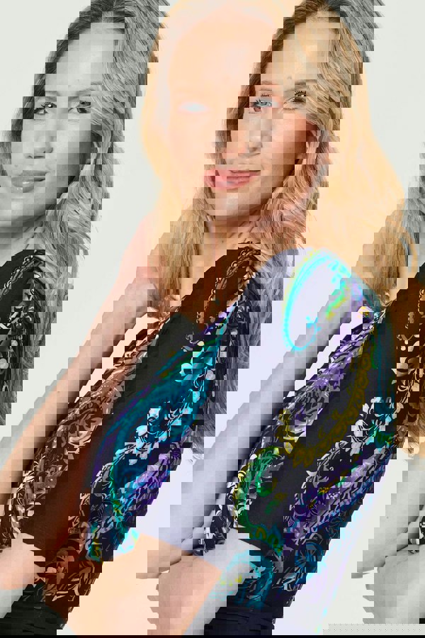 Teal | Printed Ruched Waist Midi Dress