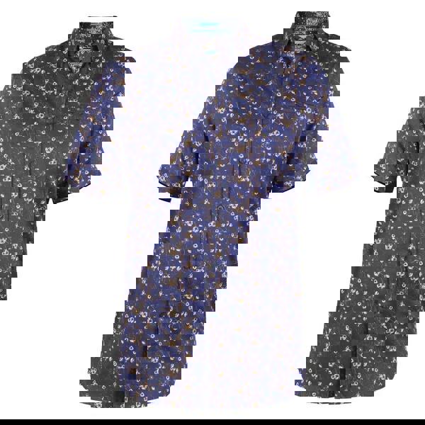 Duke Mens D555 Kingston Floral Kingsize Short-Sleeved Shirt - Navy/Brown