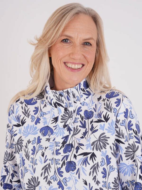 TIGI French Terry Floral Funnel Neck Top