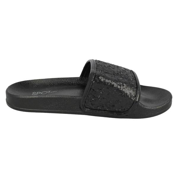 Spot On Ladies Spot On Flat Glitter Vamp Sliders