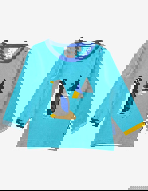 Organic Penguin Applique Long - Sleeve T-Shirt - Toby Tiger UK Retail