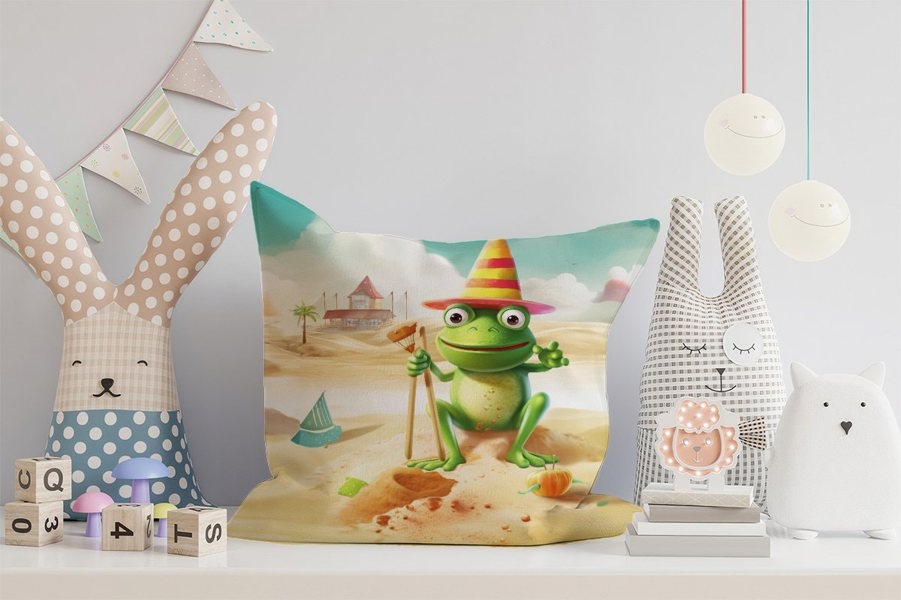 Warren Reed Happy Frog On A Beach Holiday Cushions