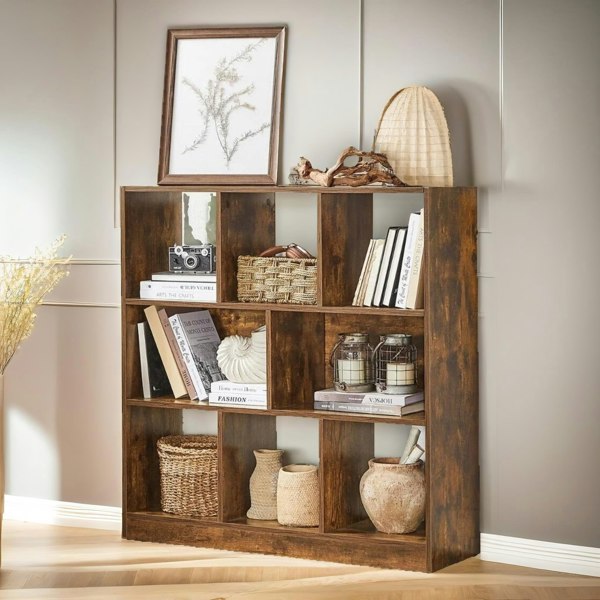 Rafaelo Mobilia Industrial 8 Compartment Book Shelf Rustic Brown