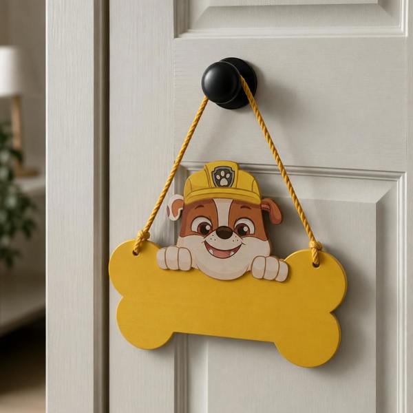 Widdop & Co Paw Patrol Rubble Wooden Hanging Plaque Yellow