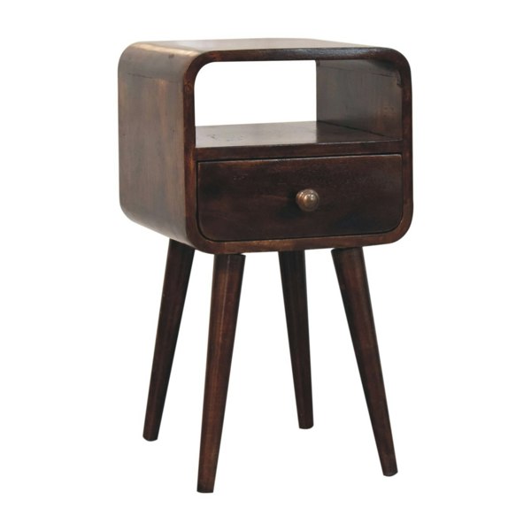 Artisan Furniture Solid Wood Mini California Walnut Curved Bedside with Open Slot