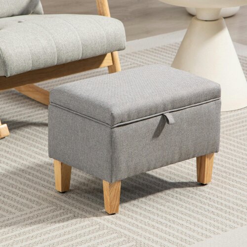 Wyld Haus Tonale Linen Light Grey Compact Storage Footstool With Natural Wooden Legs