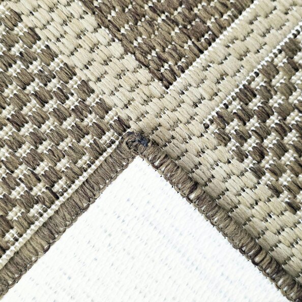 Viva Rugs Non-Slip Beige Brown Rug Geometric Border Design Flat Weave Kitchen Dining Room Living Room Area Mat