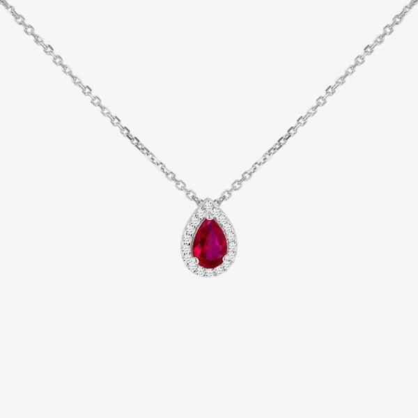 T. H. Baker Sterling Silver Red Cubic Zirconia Teardrop Halo Necklace 8.19.3384
