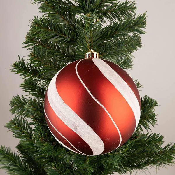 Shatchi 15cm Red and White Candy Stripe Shatterproof Christmas Baubles Set of 3 Tree Decorations - 15CM - PVC - Red
