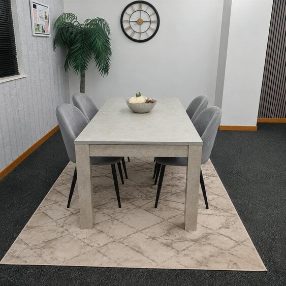 Kosy Koala Light Stone Grey Effect Dining Table Set with 4 Grey Velvet Chairs, 140x80x75cm
