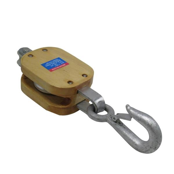 Single Pulley Block With Swivel Hook 10" (2.9 Ton Wooden Snatch Double Treble Eye Shackle)