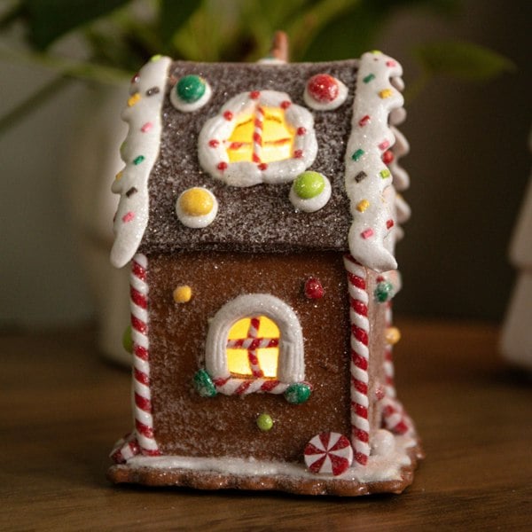 Samuel Alexander 14cm Battery Operated Light up Gingerbread Candy Cottage with Warm White LEDs