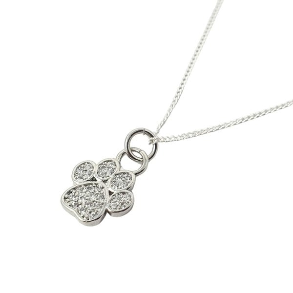 Mini Dog Cat Paw Print Charm Silver Necklace