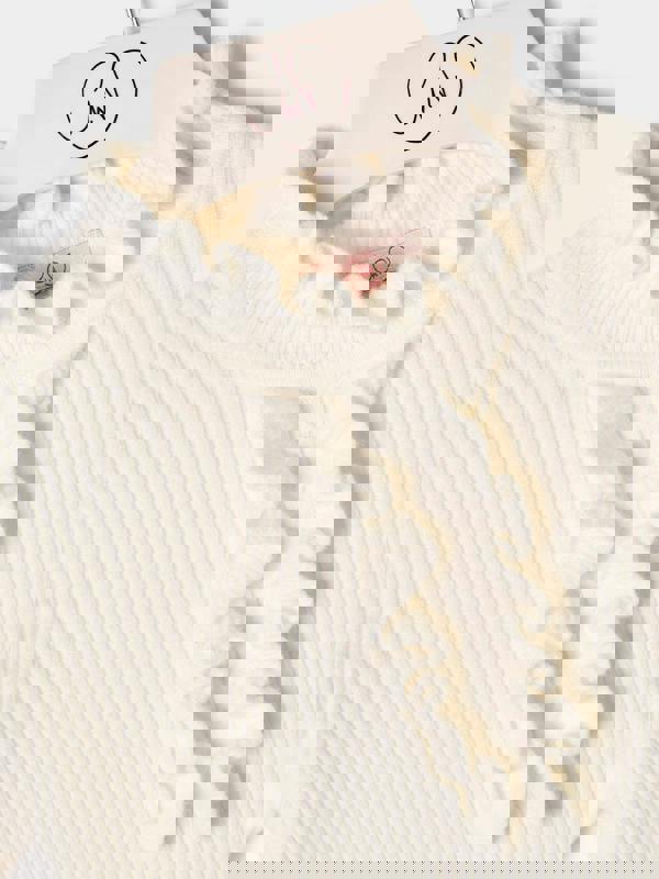 GWD Girls Greta Knitted Top Ruffle Front Rib Jumper Available in Black and Cream