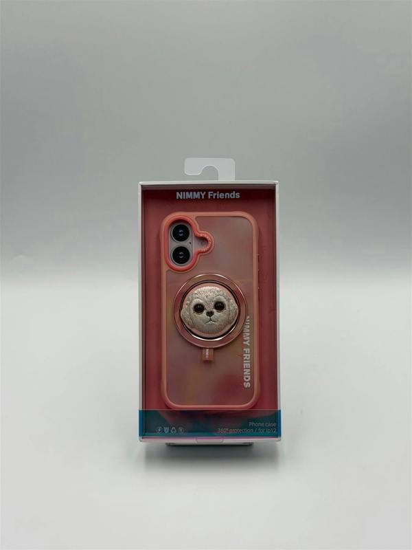 Nimmy Friends Nimmy Big Eye Cute Pet Bischon Fraise Dog Face Case with Detachable MagSafe Grip for iPhone 17 6.3" Pink - N-XDY-CXZJZH-IP17-02-A