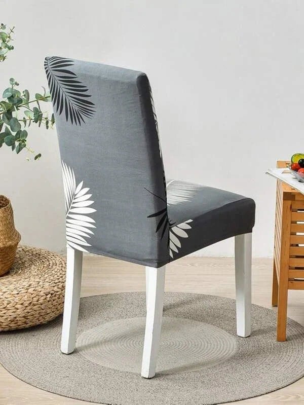Anyseat Chair Cover Grey Leaves Design with Anti-Dirt and Elastic Material for Dining Room Kitchen Wedding Hotel Banquet Restaurant