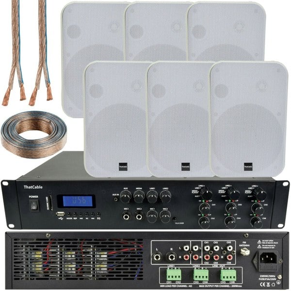 1200W Bluetooth Sound System 6x 200W White Wall Speaker 6 Zone Matrix Amplifier