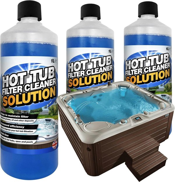 1 Litre Hot Tub Spa & Pool Filter Cartridge Cleaner Solution Removes Grease & Oil