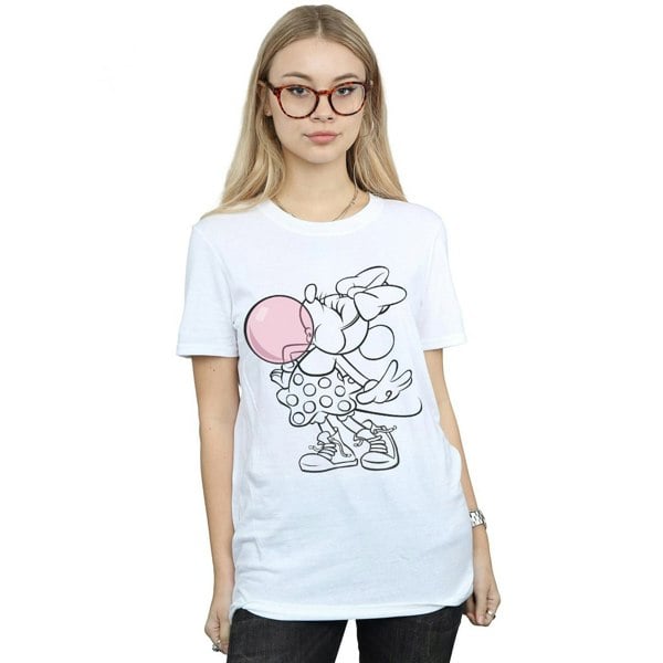 Disney Womens/Ladies Minnie Mouse Gum Bubble Cotton Boyfriend T-Shirt - White