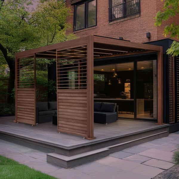 Jardi Wood Effect Aluminium Pergola With LED Lights & 2 x Side Panels - 4m x 3m