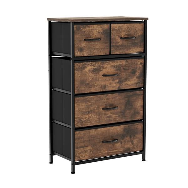 Vida Designs Chorley 5 Drawer Fabric Drawer Chest, Beige & Grey Wood