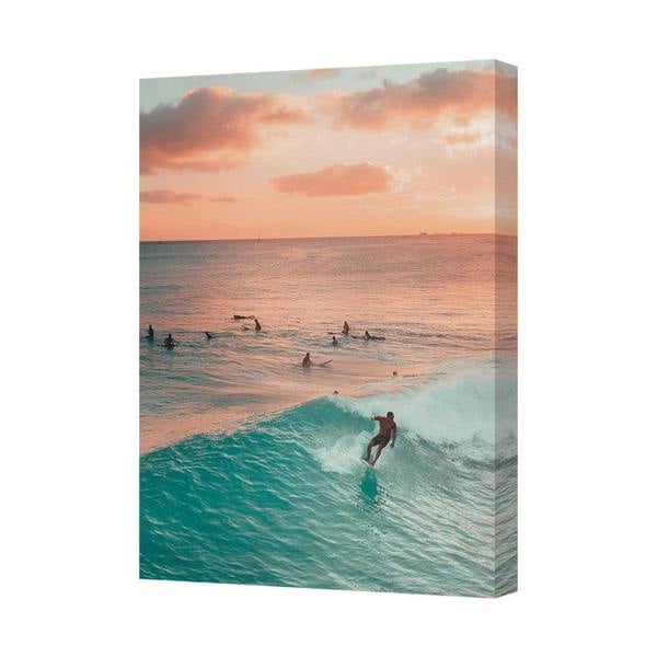 Benjamin Tate Design Sunset Surf Canvas Print Ocean Wave Wall Art Decor for Beach Home