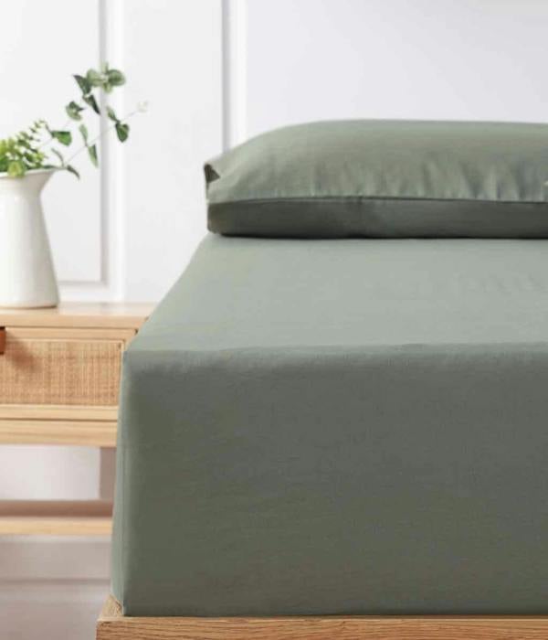 M.M Linen Laundered Linen Olive Fitted Sheet Set