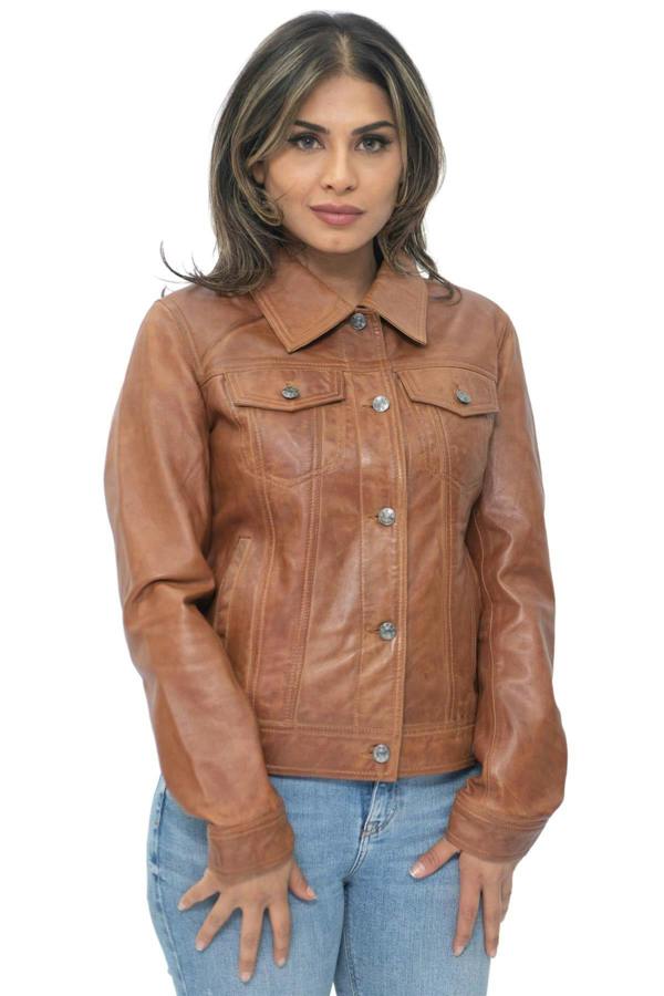 Infinity Leather Womens Leather Trucker Jeans Jacket-Anderlecht