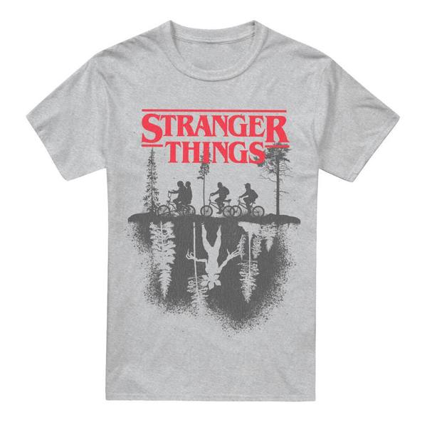 Stranger Things Mens Forest Silhouette Logo T-Shirt - Athletic Heather - 