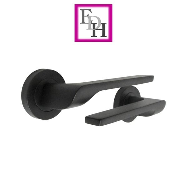 EDH Door Hardware Modern Matt Black Door Handles Internal - Uno-2 Lever Latch On Rose