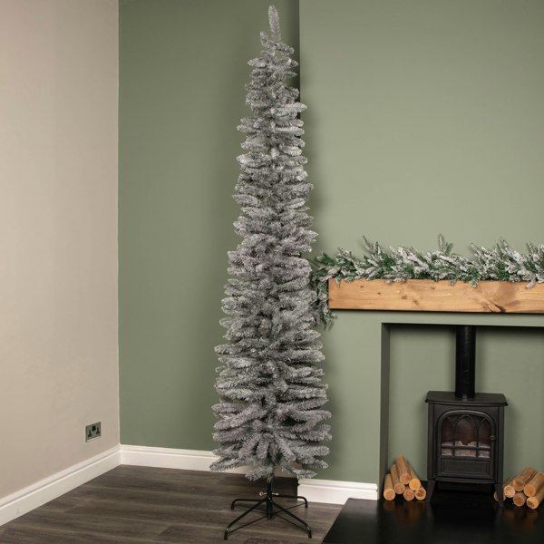 Samuel Alexander 8ft (2.4m) Grey Artificial Pencil Christmas Tree With Green Metal Stand and 460 Tips