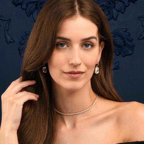 Zavana 4mm Wide Gold Tennis Choker Necklace With Clear Cubic Zirconia Stones
