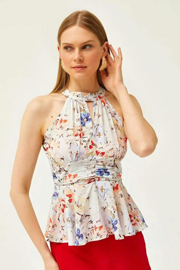 Hoxton Gal Halter Neck Crepe Blouse with Waist Detail
