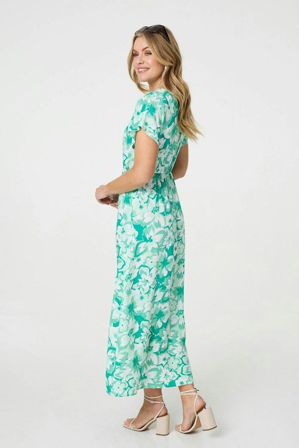 Green | Floral Short Sleeve Maxi Dress
