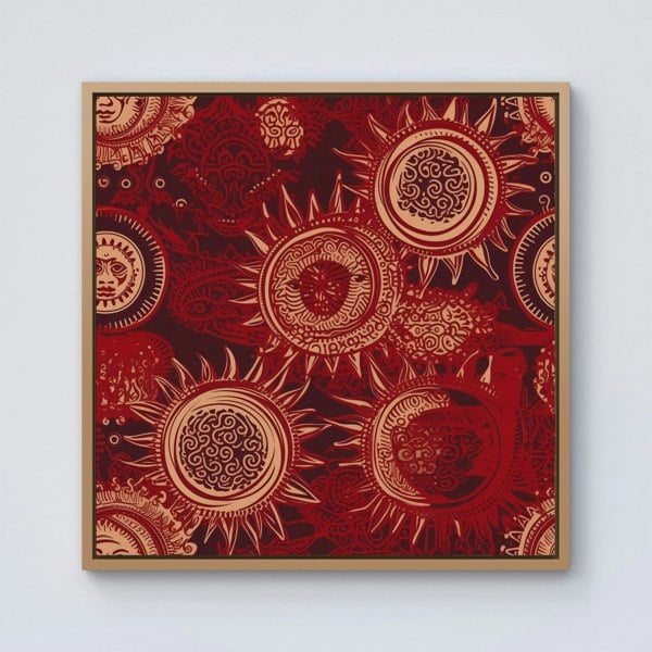 Warren Reed Abstract Red Moon and Sun Framed Canvas