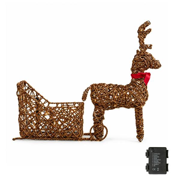 Samuel Alexander 82cm Battery Powered Light Up Rattan Reindeer & Sleigh with 120 LEDs and Timer