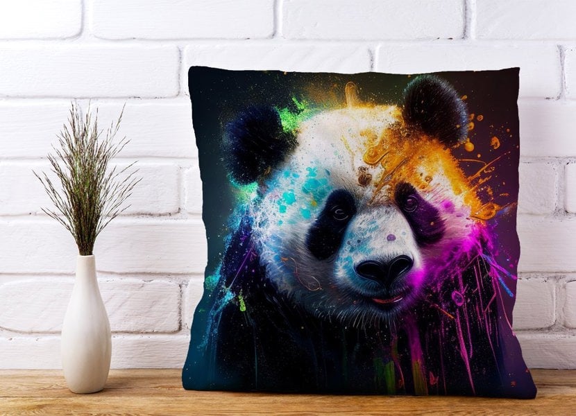 Warren Reed Panda Face Splashart Colourful Cushions