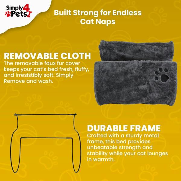 Simply 4 Pets Cat Radiator Bed - Super Soft Faux Fur Cat Hammock for Indoor Cats - Radiator Kitten Beds With Strong Metal Frame, Washable Cover