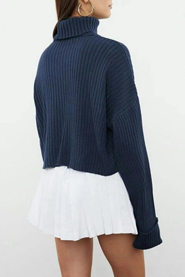 WOVCOR Crop Basic Knit Sweater